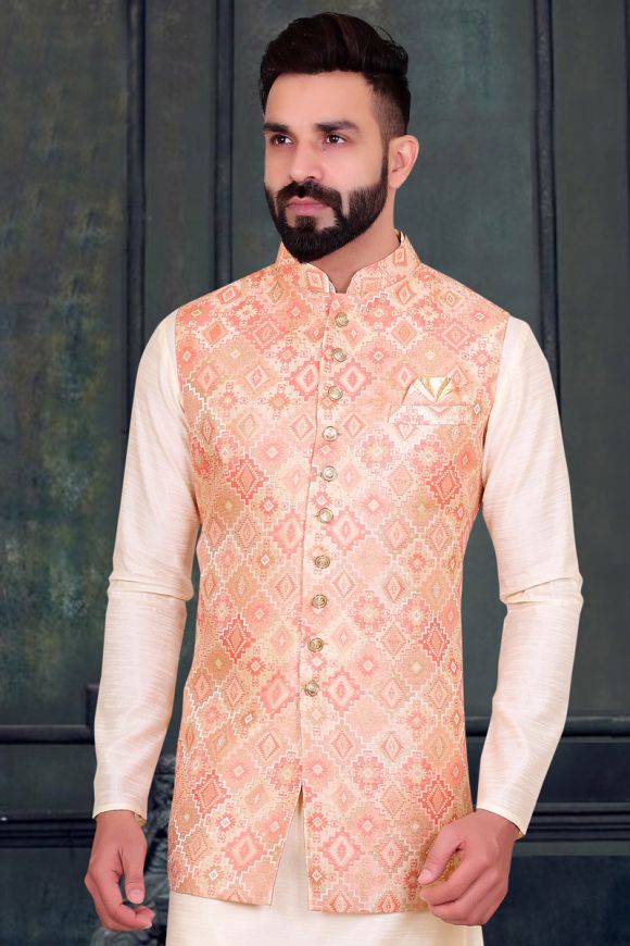 Buy Raw Silk Jacket With Kalidar Lehenga in Peach Color Online | Lehengas |  Ranas
