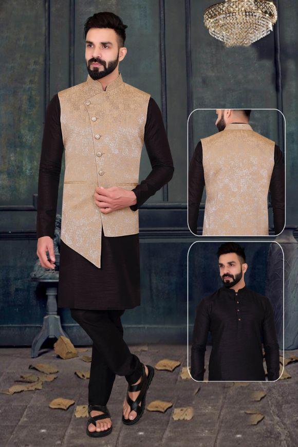 Buy online Black Self Design Kurta Pyjama With Nehru Jacket Ethnic Set from  top and bottom set for Men by Hangup Trend for ₹1999 at 75% off | 2024  Limeroad.com
