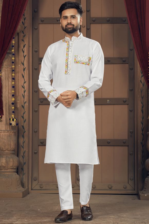 White Binani Chikan Kurta Pajama at Rs 625/piece in Indore | ID: 24650246697