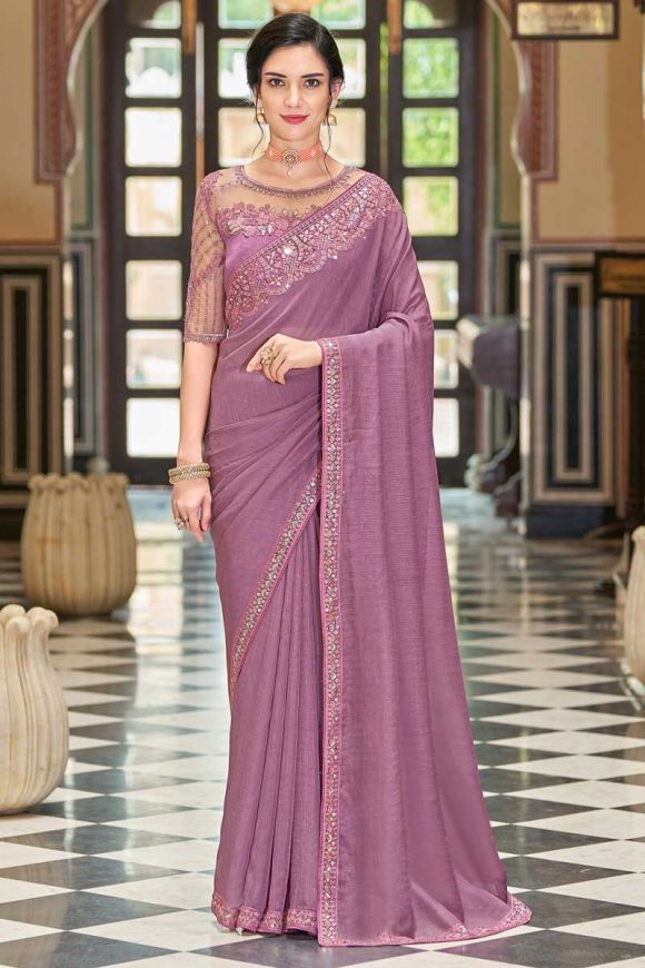 Organza Lavender Sequins Contemporary Saree