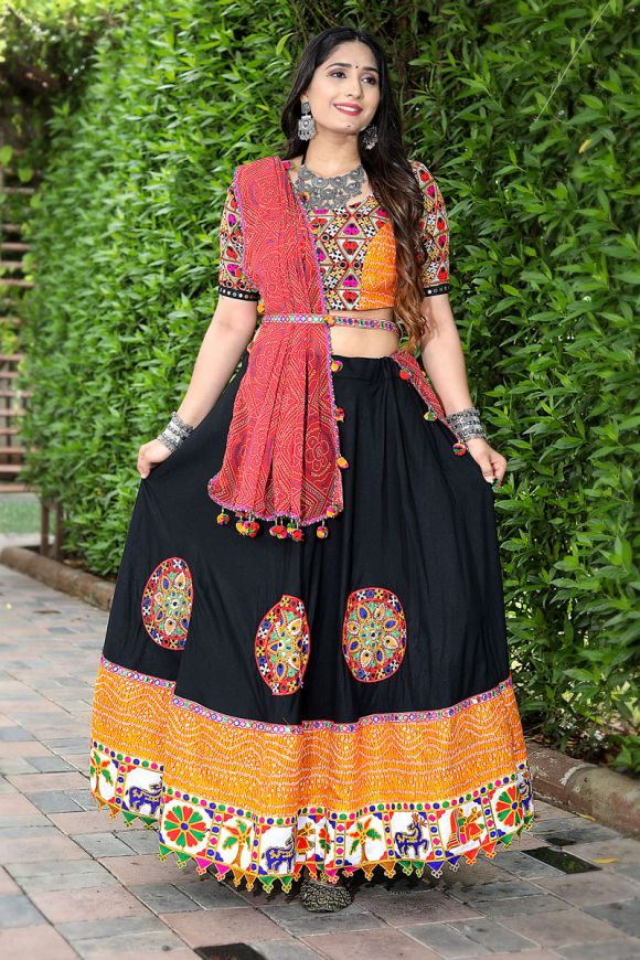 navratri nights designer heavy cotton print lehenga