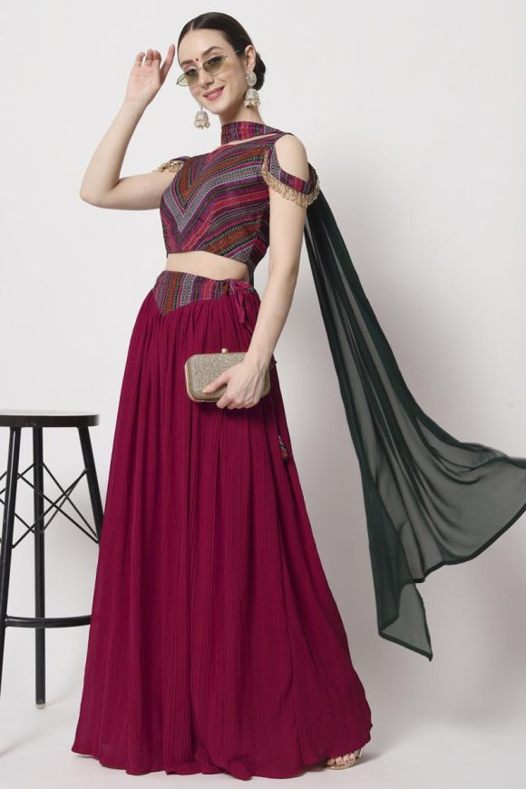 Rent Drape Saree Crush Fabric With Heavy Hand Work Blouse