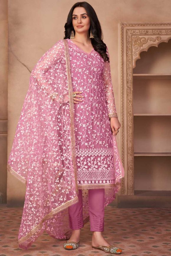 Lovely Pink Colour Resham Work Suit to accentuate your feminine beauty!  http://ethnicstation.com/shop/women/salwaar-ka… | Pink suit, Bollywood  dress, Indian dresses
