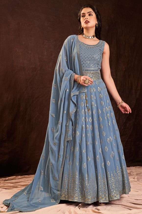 GOWN WITH DUPATTA INDIAN PAKISTANI STYLE GEORGETTE FABRIC PARTY WEAR DRESS  | eBay