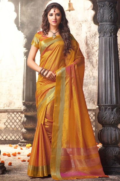 Orange Pure Kanchi Pattu Saree – Sree Fabrics